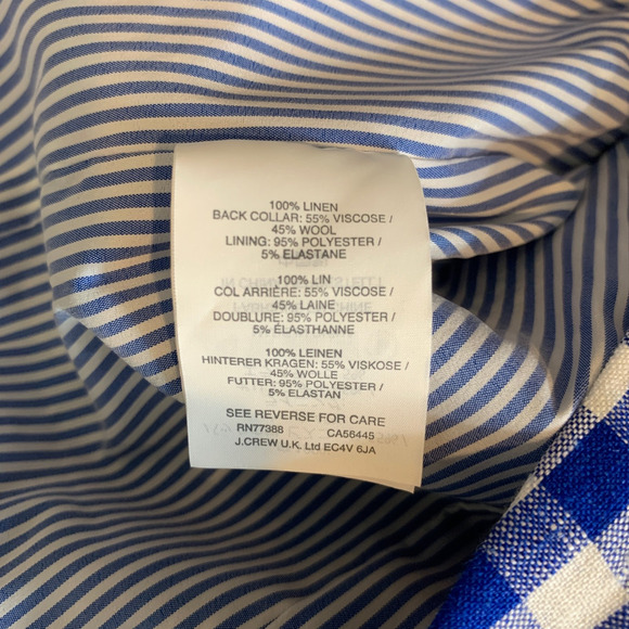J Crew Blazer Womens 12 Petite Blue White Gingham Schoolboy Linen Shoulder Pads - Picture 8 of 12